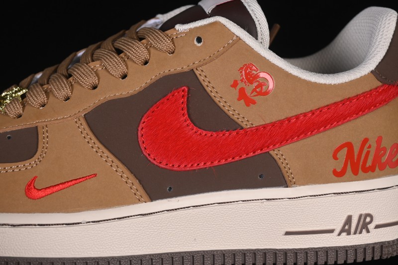 Nike Air Force 1 '07 Low Year of the Horse Limited Edition Warm Brown and Vermilion Casual Sneakers - NH0601-516