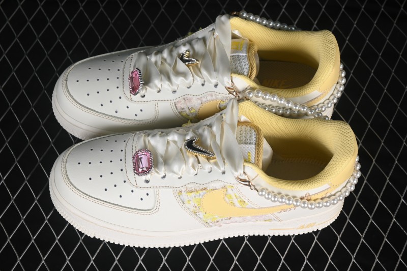 Nike Air Force 1 '07 Low Hand-Painted Doodle Milk Yellow Pearl Spring Whispers Low-Top Casual Skateboarding Shoes - FJ7740-160