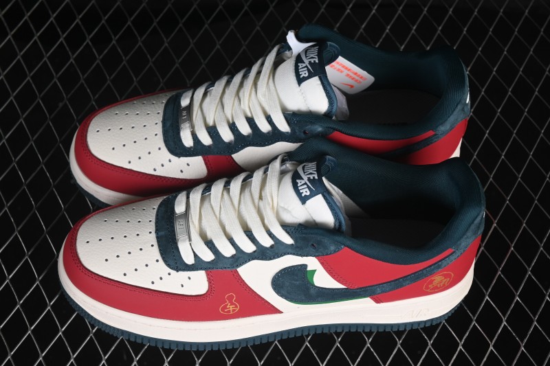 Nike Air Force 1 '07 Low Casual Sneakers with Red Black White Contrasting Colors - HT5088-622