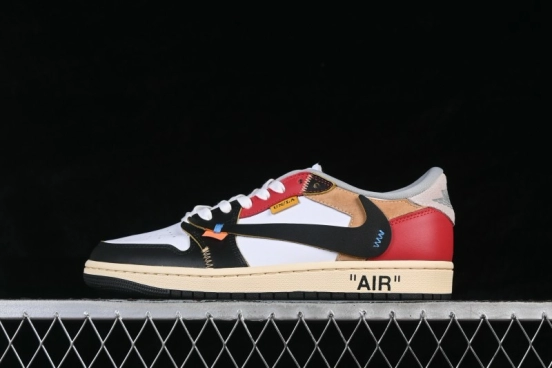 Nike Travis Scott x Air Jordan 1 Low OG Retro Sneakers with Reverse Swoosh Design - XZ6868-005
