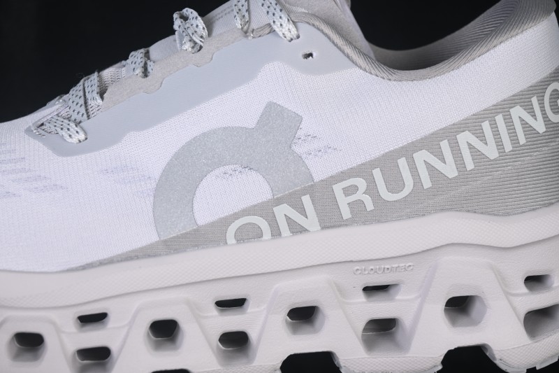 On Cloudmonster 3 Cushioned Running Shoes – White/Grey with Silver-Grey Logo