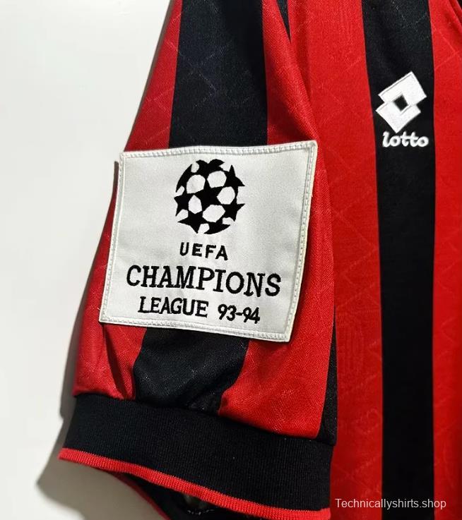 Retro 93/94 AC Milan Home Champion League Jersey With Patches