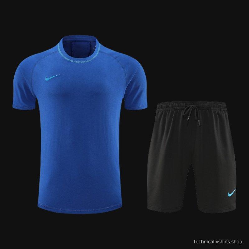 2024 Nike Blue Cotton Short Sleeve Jersey+Shorts