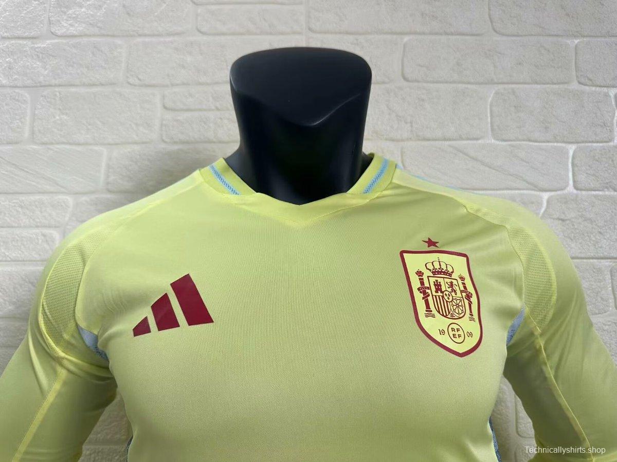 Player Version 2024 Spain Away Yellow Long Sleeve Jersey