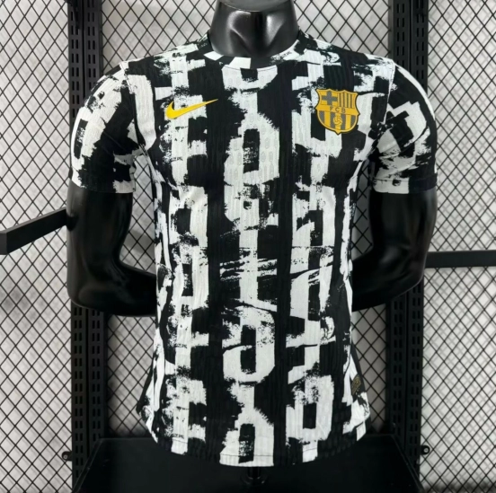 Player Version 25/26 Barcelona White with Abstract Graffiti Pattern Jersey