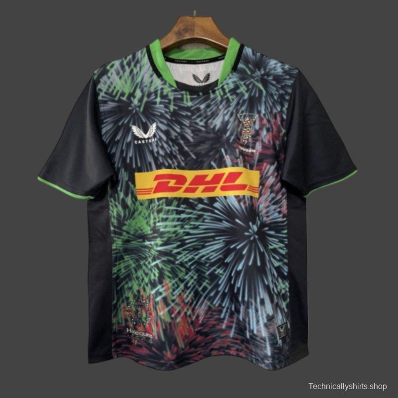 25/26 Harlequins Black with Multicolor Fireworks Pattern Third Jersey