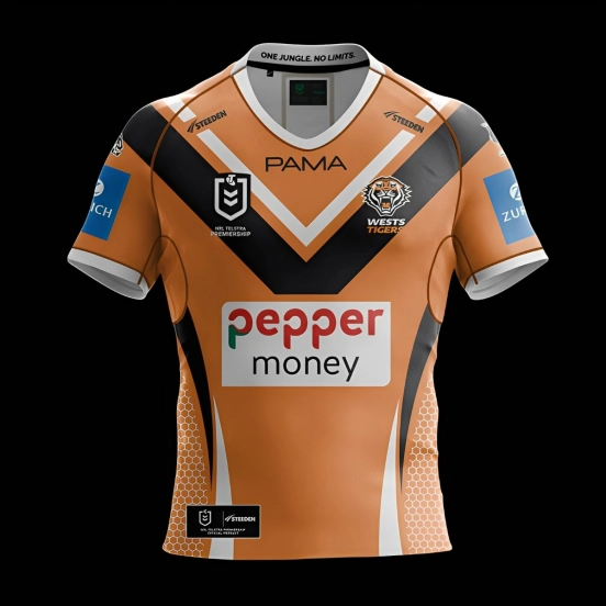 25/26 Wests Tigers Orange with Black Chevron and Honeycomb Pattern Jersey