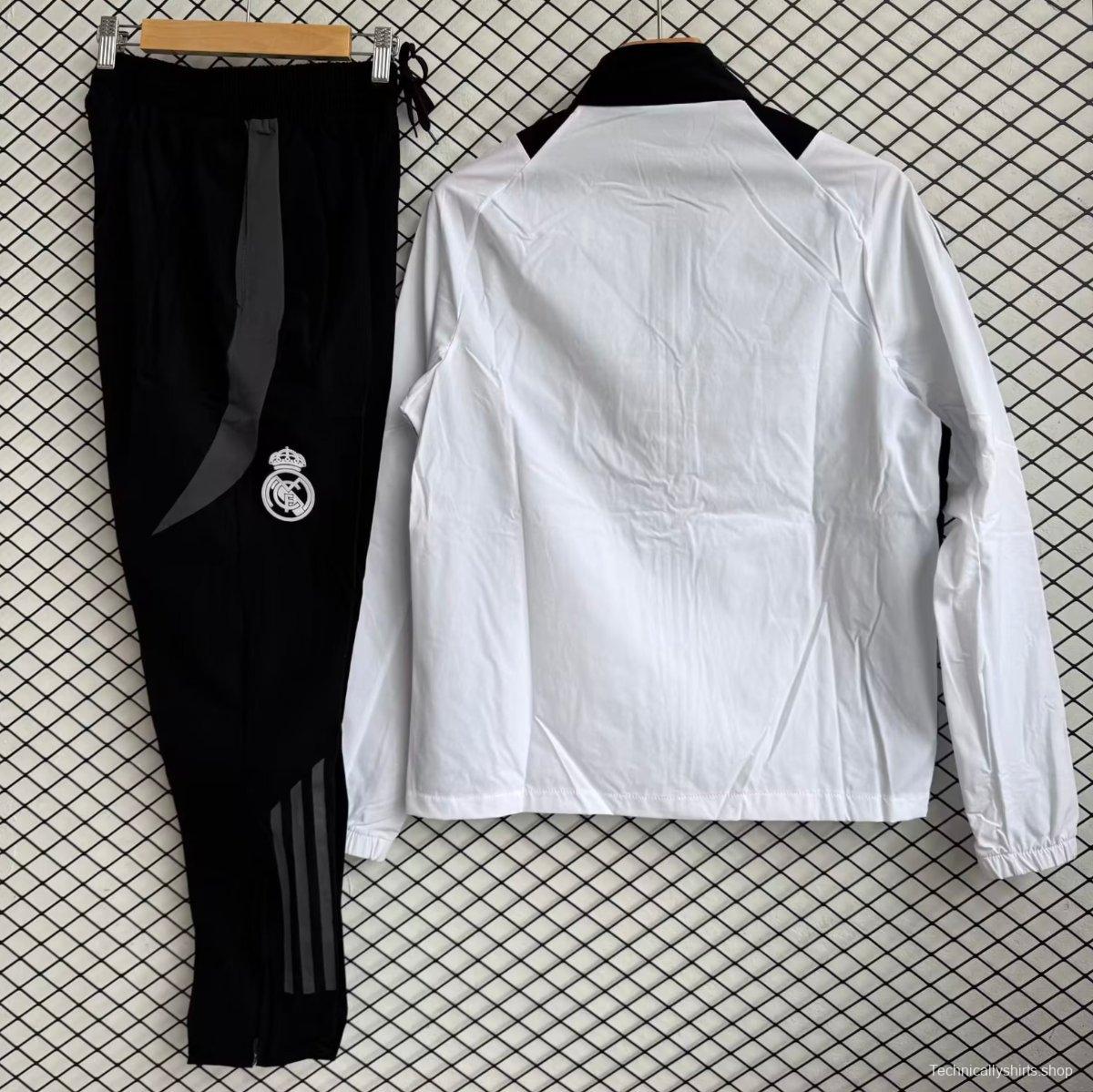 25/26 Real Madrid White with Black Full zipper Jacket Tracksuit+ long pants