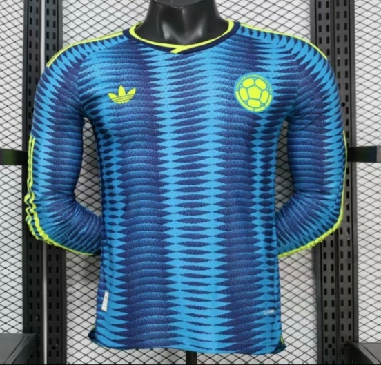 Player Version 2027 Colombia Away Blue with Wave Jacquard Pattern Long Sleeve Jersey
