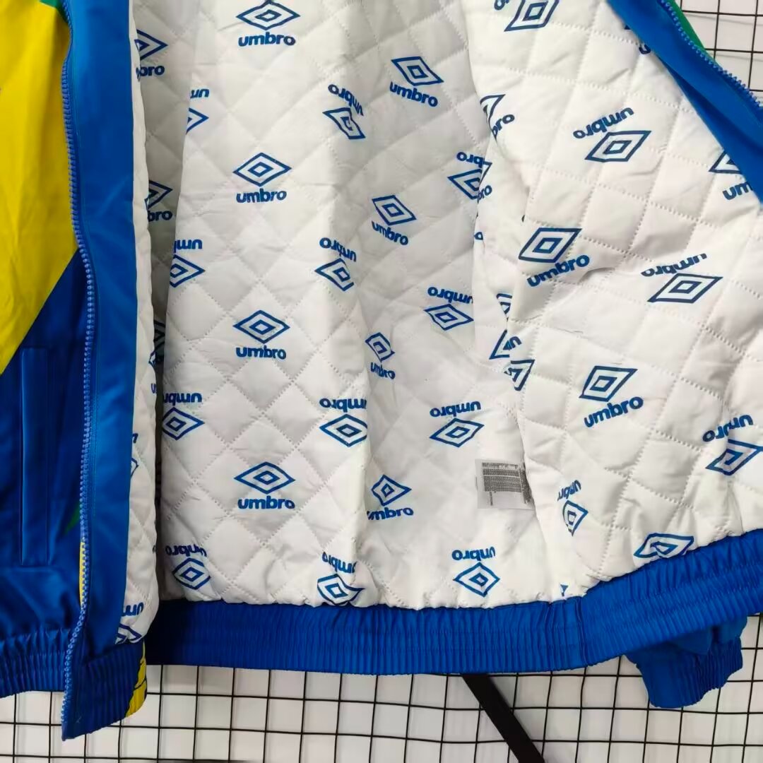 2026 Brazil Blue/White/Yellow Full Zipper Padded Jacket